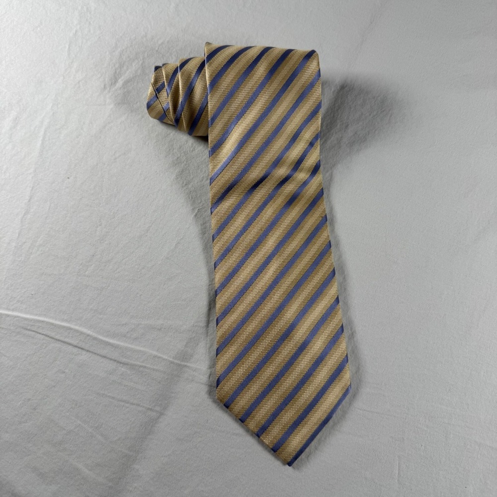 Henry Jacobson Gold Blue Striped 100% Silk Necktie